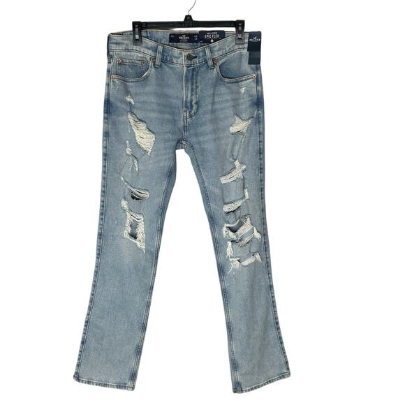 NWT Hollister Epic Flex Jeans Men’s 31x32 Slim Straight Distressed Light Wash - Picture 1 of 6
